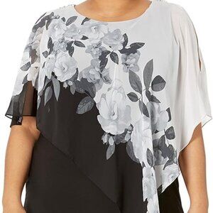 S.L. Fashions Women's Sleeveless Sheath Cape Dress w/ Chiffon Overlay - Size 14